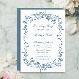 Invitación Duste guión floral azul vintage a un día de distan