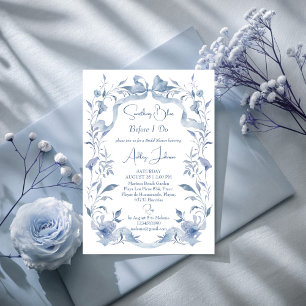 Invitación Duste lazo floral azul elegante ducha de novia