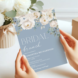Invitación Duste marfil azul blanco floral brunch de novia