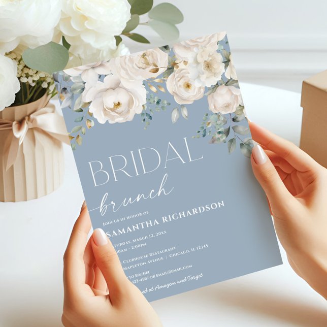 Invitación Duste marfil azul blanco floral brunch de novia (Subido por el creador)