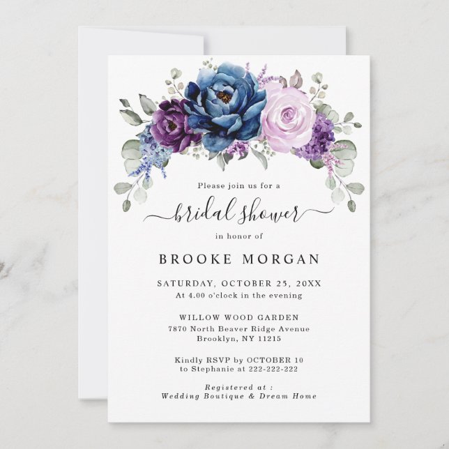 Invitación Duste Marina Azul Púrpura Lilac florece ducha de n (Anverso)