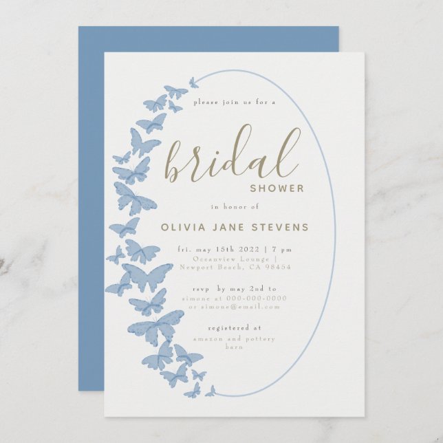 Invitación Duste mariposa azul Boho Frame Ducha de novia (Anverso / Reverso)