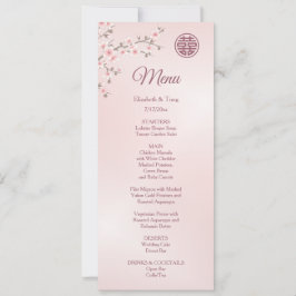 Invitación Duste menú Boda chino con flores de cerezo rosa