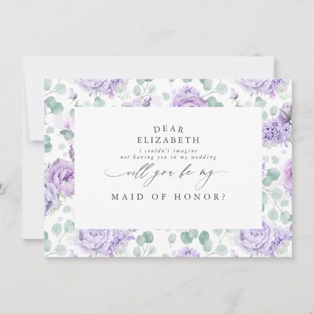 Invitación Duste Morado Floral Múrpura Serás Mi Novia (Anverso)