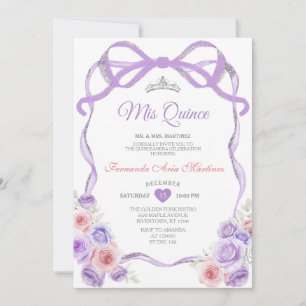 Invitación Duste morado morado rosado floral sinuoso de plata