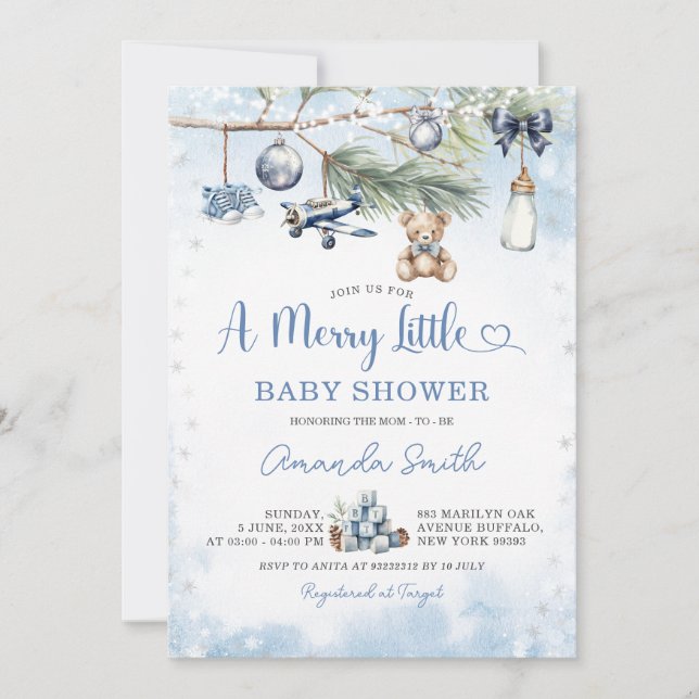 Invitación Duste Navidades Azules un poco de Baby Shower (Anverso)