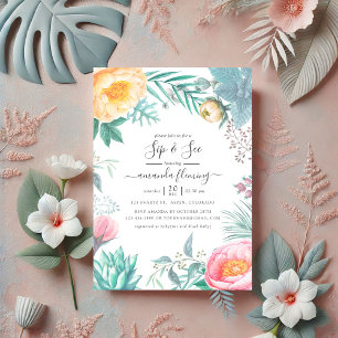 Invitación Duste Pastel Tropical Floral Verano Sip y Ver