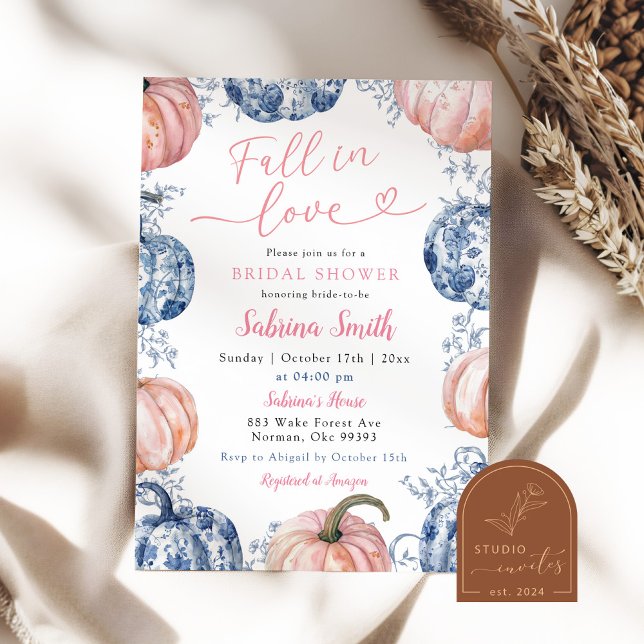 Invitación Duste Pink Blue Chinoiserie Pumpkin Brimpkin Showe (Subido por el creador)