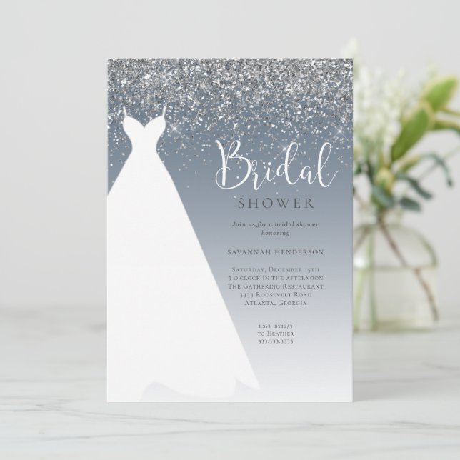 Invitación Duste Purpurina azul Boda vestida ducha de novia (Anverso de pie)
