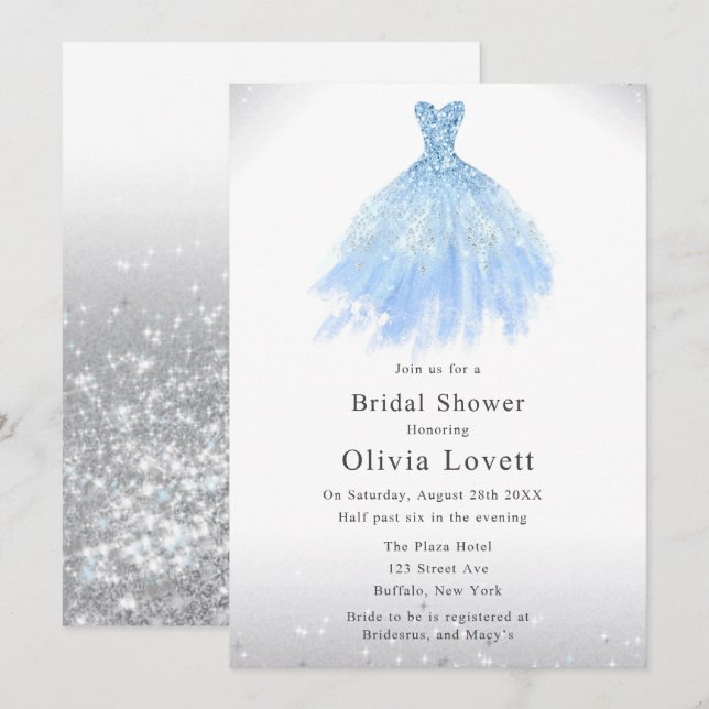 Invitación Duste Purpurina azul dama de honor vestido de novi (Anverso / Reverso)