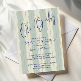 Invitación Duste rayas retro azules vintage de la ducha bebé