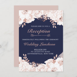Invitación Duste Rosa Blanco Lush Floral Navy recepción azul