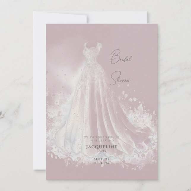 Invitación Duste Rosa Boda Vestido Bridal Shower (Anverso)
