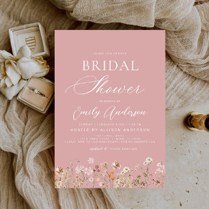 Invitación Duste Rosa Boho rosado Wildflower Bridal Shower