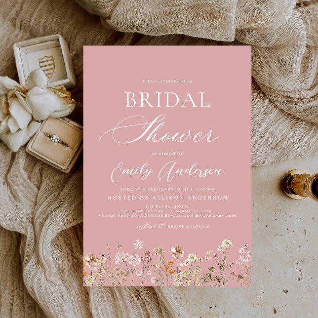 Invitación Duste Rosa Boho rosado Wildflower Bridal Shower (Subido por el creador)