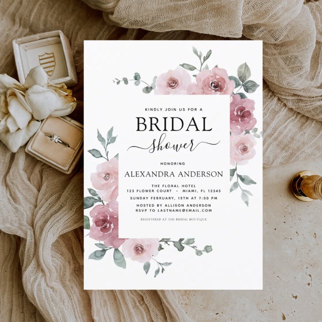 Invitación Duste Rosa Bridal Rosa Ducha Floral Verdor (Subido por el creador)