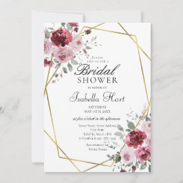 Invitación Duste Rosa Burgundy Gold Floral Bridal Shower