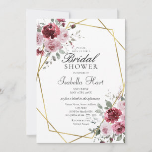 Invitación Duste Rosa Burgundy Gold Floral Bridal Shower