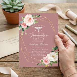 Invitación Duste Rosa de fiesta de graduación de la escuela d