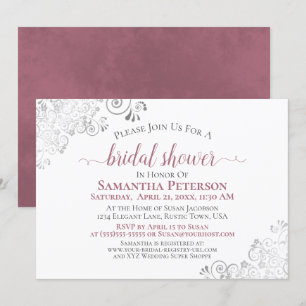 Invitación Duste Rosa Elegante Lace Plata Bridal Ducha Blanca