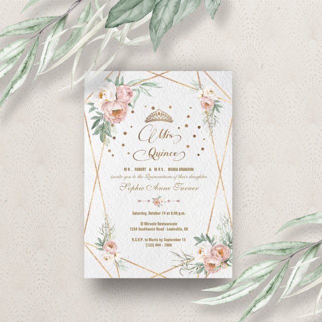 Invitación Duste Rosa Floral Blanca Mis Quince Quinceañera (Subido por el creador)