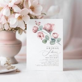 Invitación Duste Rosa Floral Elegante Ducha Mínima Bridal