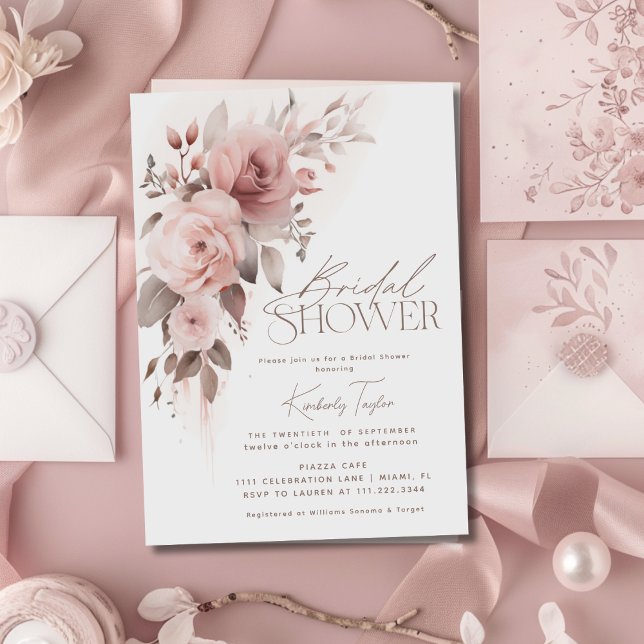 Invitación Duste Rosa Floral Elegante Ducha Mínima Bridal (Subido por el creador)