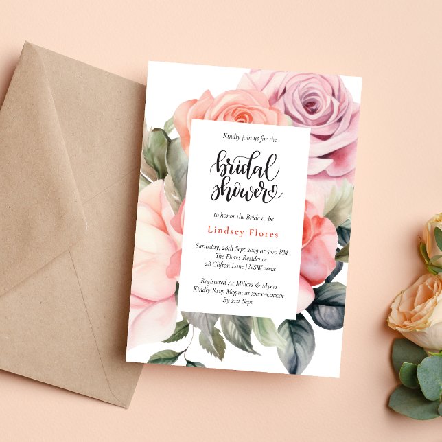 Invitación Duste Rosa Floral Elegante Ducha Mínima Bridal (Subido por el creador)