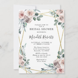 Invitación Duste Rosa Floral Greenery Bridal Shower