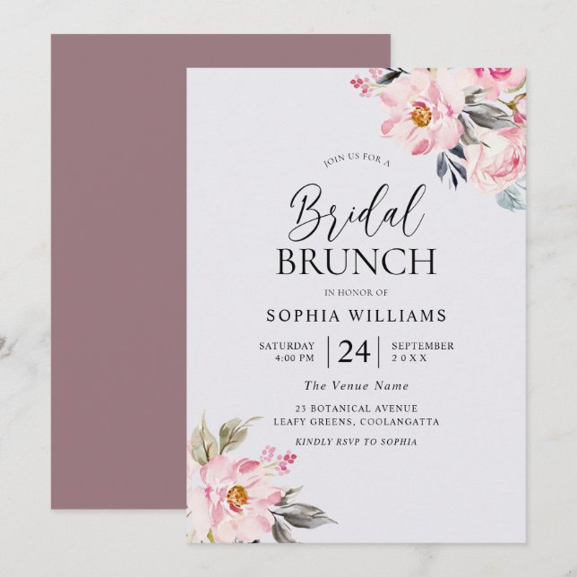 Invitación Duste Rosa Floral Rubor Rompedor de ducha de novia (Anverso / Reverso)