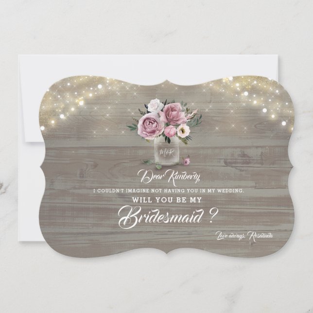 Invitación Duste Rosa Floral Rustic Serás Mi Novia (Anverso)