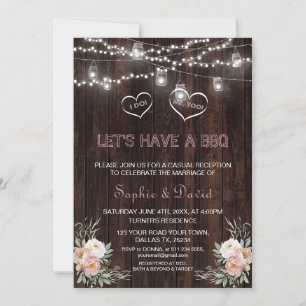 Invitación Duste Rosa Floral String Lights Wood I DO BBQ