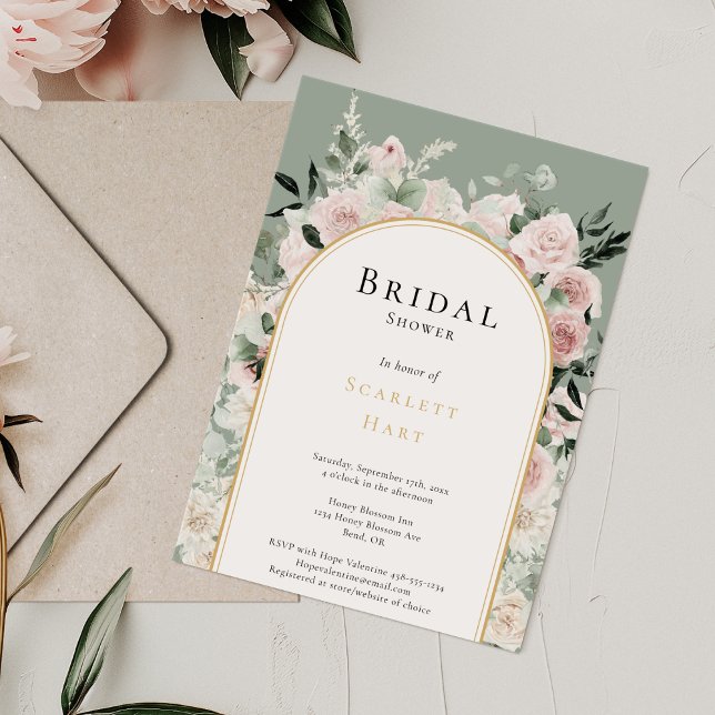 Invitación Duste Rosa Gold Arch Sage Simple Bridal Shower (Subido por el creador)