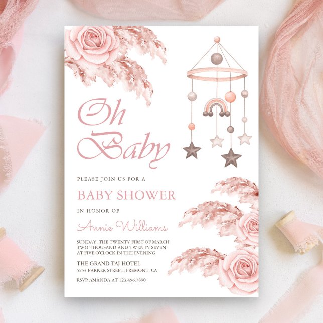Invitación Duste Rosa Pampas Boho Rainbow Baby Shower (Subido por el creador)