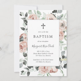 Invitación Duste Rosa Pink Floral Verdor Chica Bautismo