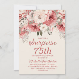 Invitación Duste Rosa Red Cream Watercolor Floral Sorpresa 75