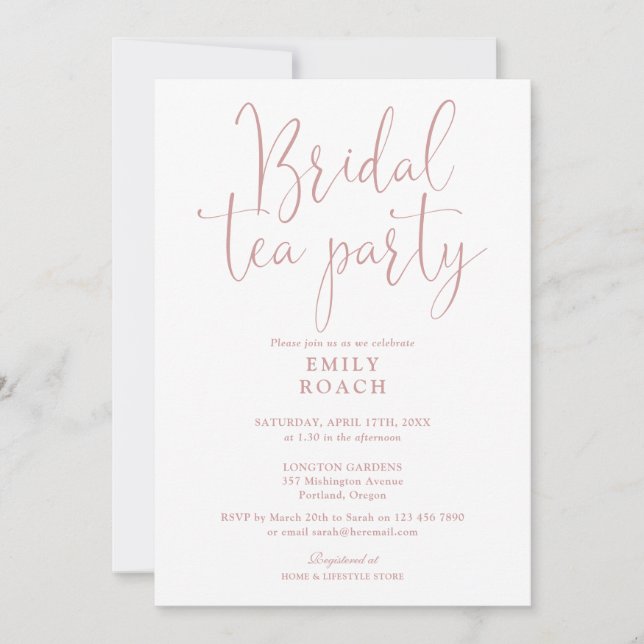 Invitación Duste Rosa Rosa Elegante Bridal Tea Fiesta ducha (Anverso)