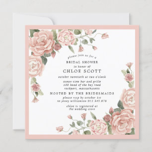 Invitación Duste rosa rosa rosa floral cuadrada de flores de