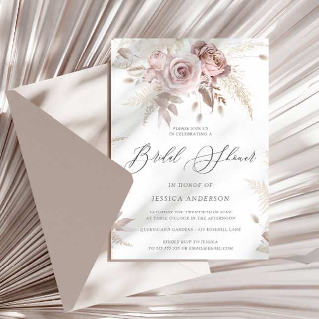Invitación Duste Rosa Rubor Boho Floral Rosa Ducha De Novias (Subido por el creador)