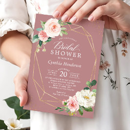 Invitación Duste Rosa Rubor rosa Moda floral ducha de novia