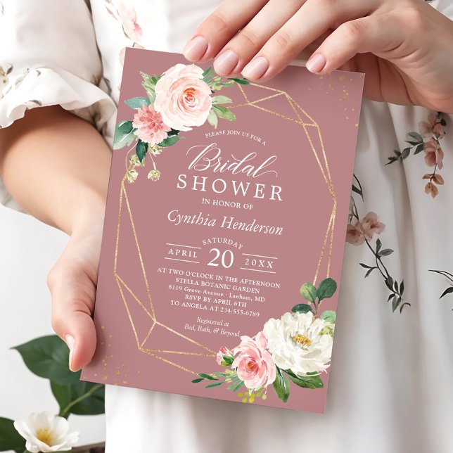 Invitación Duste Rosa Rubor rosa Moda floral ducha de novia (Subido por el creador)