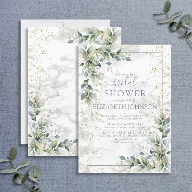 Invitación Duste vegetación botánica Dorada Marble Bridal Duc (Subido por el creador)