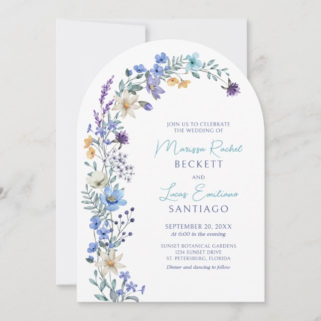 Invitación Duste Verde azulado Blue Lavender Boda del arco de (Anverso)