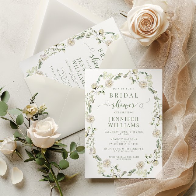 Invitación Duste verde verde vegetación floral Wreath Bridal  (Subido por el creador)