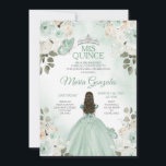 Invitación Duste Verde y Plata Mis Quince Floral Quinceañera<br><div class="desc">Invitación de Quinceañera de Floral Verde y Plata Dusty Mis Quince Anos,  15º cumpleaños, </div>
