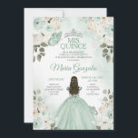 Invitación Duste Verde y Plata Mis Quince Floral Quinceañera<br><div class="desc">Invitación de Quinceañera de Floral Verde y Plata Dusty Mis Quince Anos,  15º cumpleaños, </div>