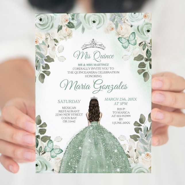 Invitación Duste Verde y Plata Mis Quince Floral Quinceañera (Subido por el creador)