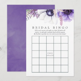 Invitación Duste Violeta Acuarela Floral Bridal Shower Bingo