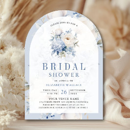 Invitación Dusto Blue and White Floral Photo Bridal Shower