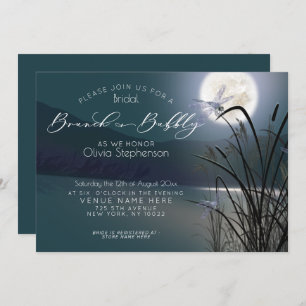 Invitación Dusto Brunch Verde azulado Bubbly Moon Dragonfly